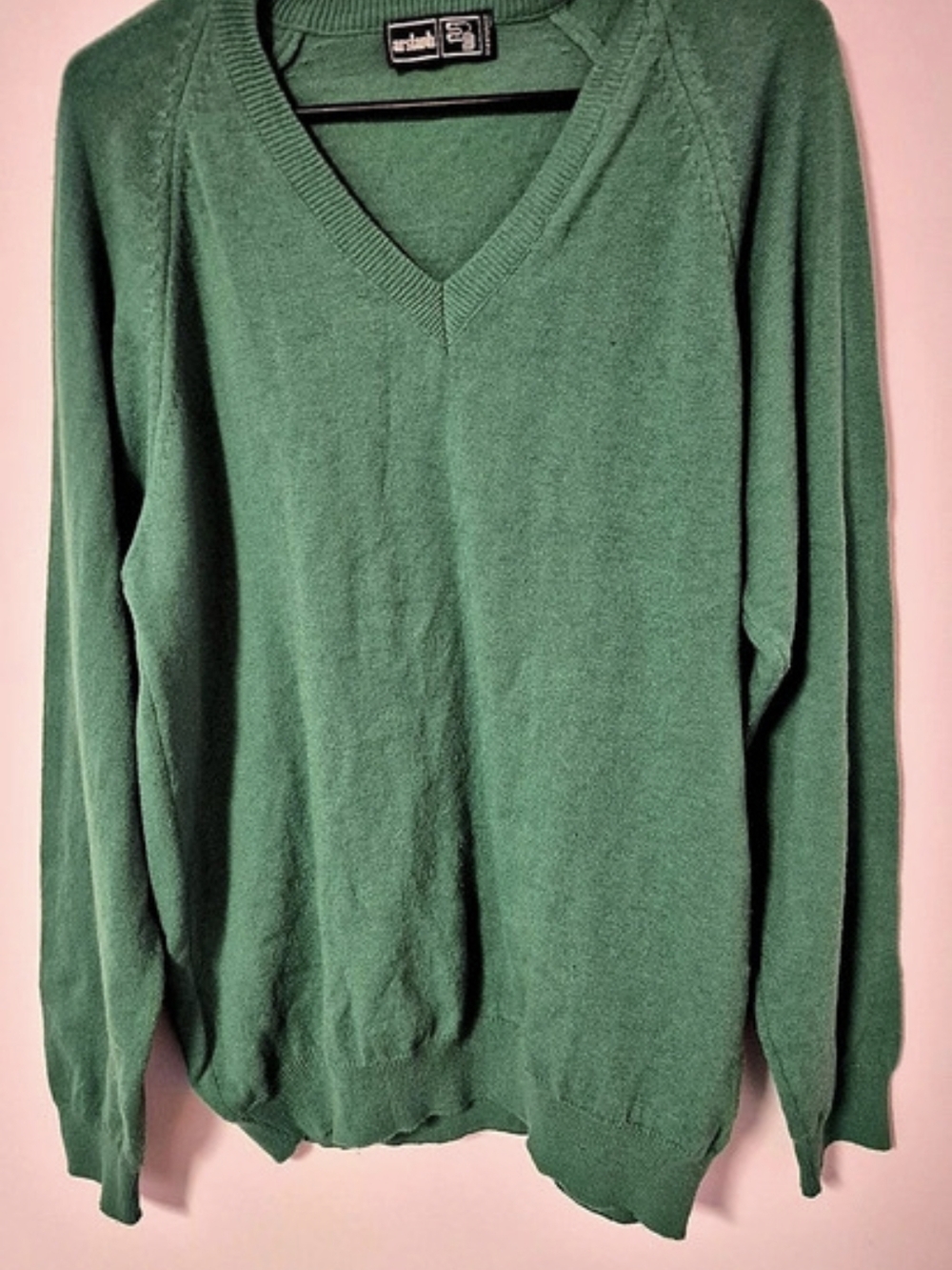 Pure New Lamb Wool Arslanb Lamb Wool Green V-Neck Sweater